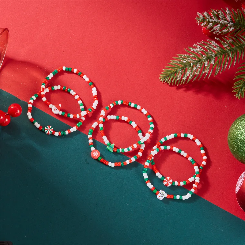 2-pack Christmas bracelet creative niche soft ceramic Santa Claus snowflake bead elastic bracelet