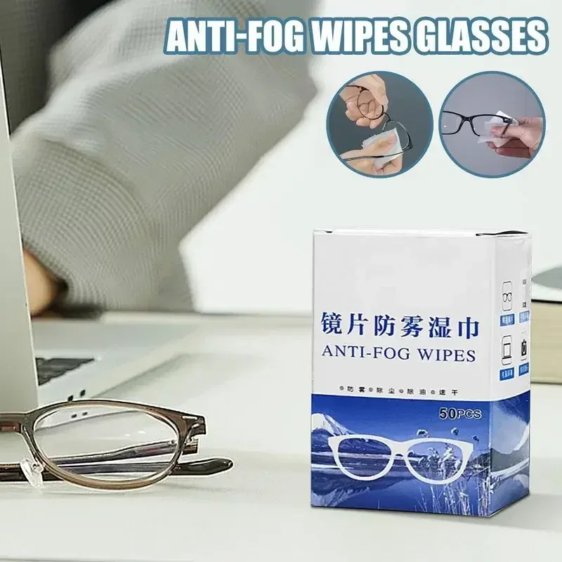 50 Counts Anti-Fog Lens Cleaning Wipes Pre-Moistened Anti Fog Wipes for Eyeglasses Sunglasses Goggles Screens Camera