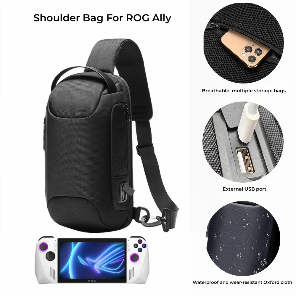 Shock-absorbing Sloping Shoulder Backpack For Asus Rog Ally Steam Deck Game With Pockets Travel Home Storage Bag Suitcase