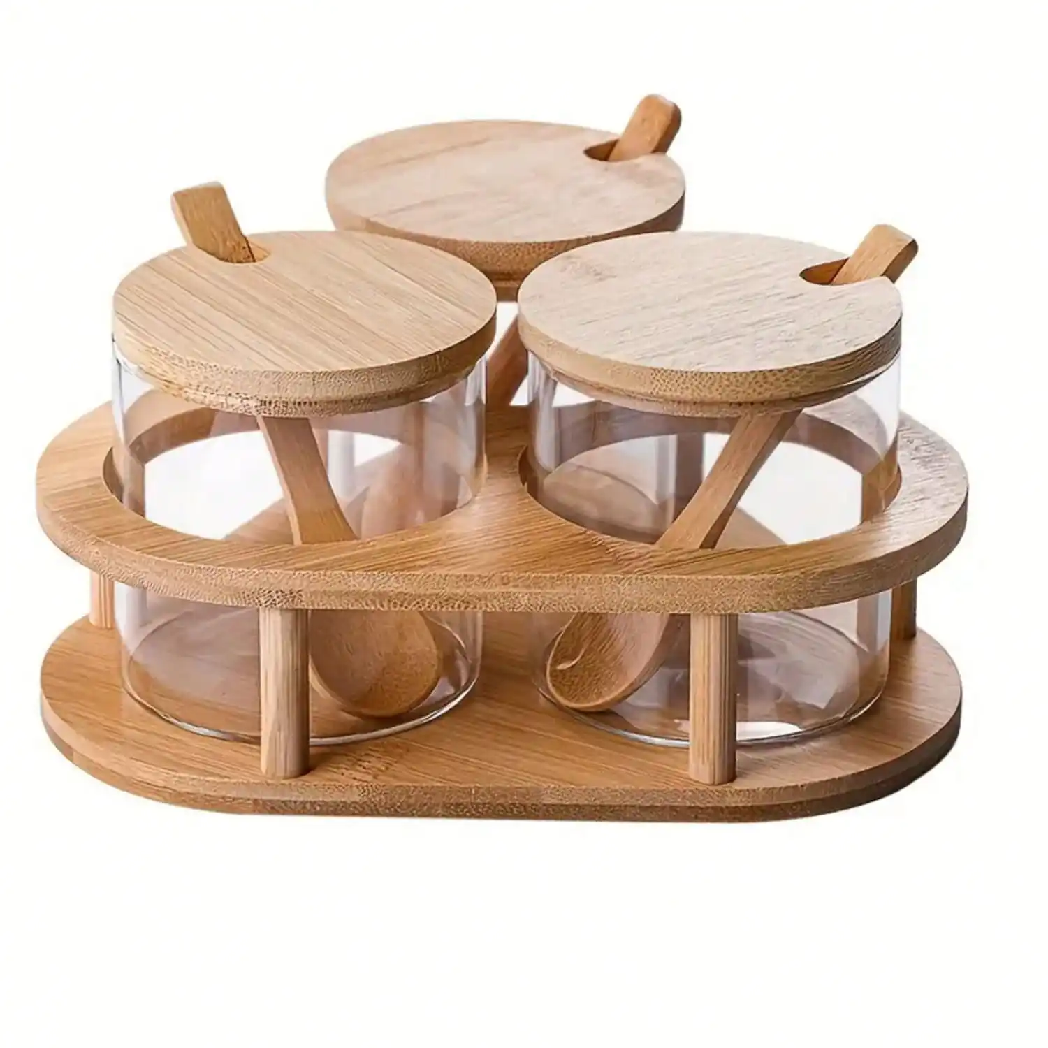 1 Set, Multifunctional Glass Seasoning Jar Set With Wooden Lid, With Triangular Wooden Tray - Glass Seasoning Bottle, Glass Seasoning Storage Bottle, Storage Jar, Perfect For Seasoning Storage And Kitchen Organization SH25011466006013022