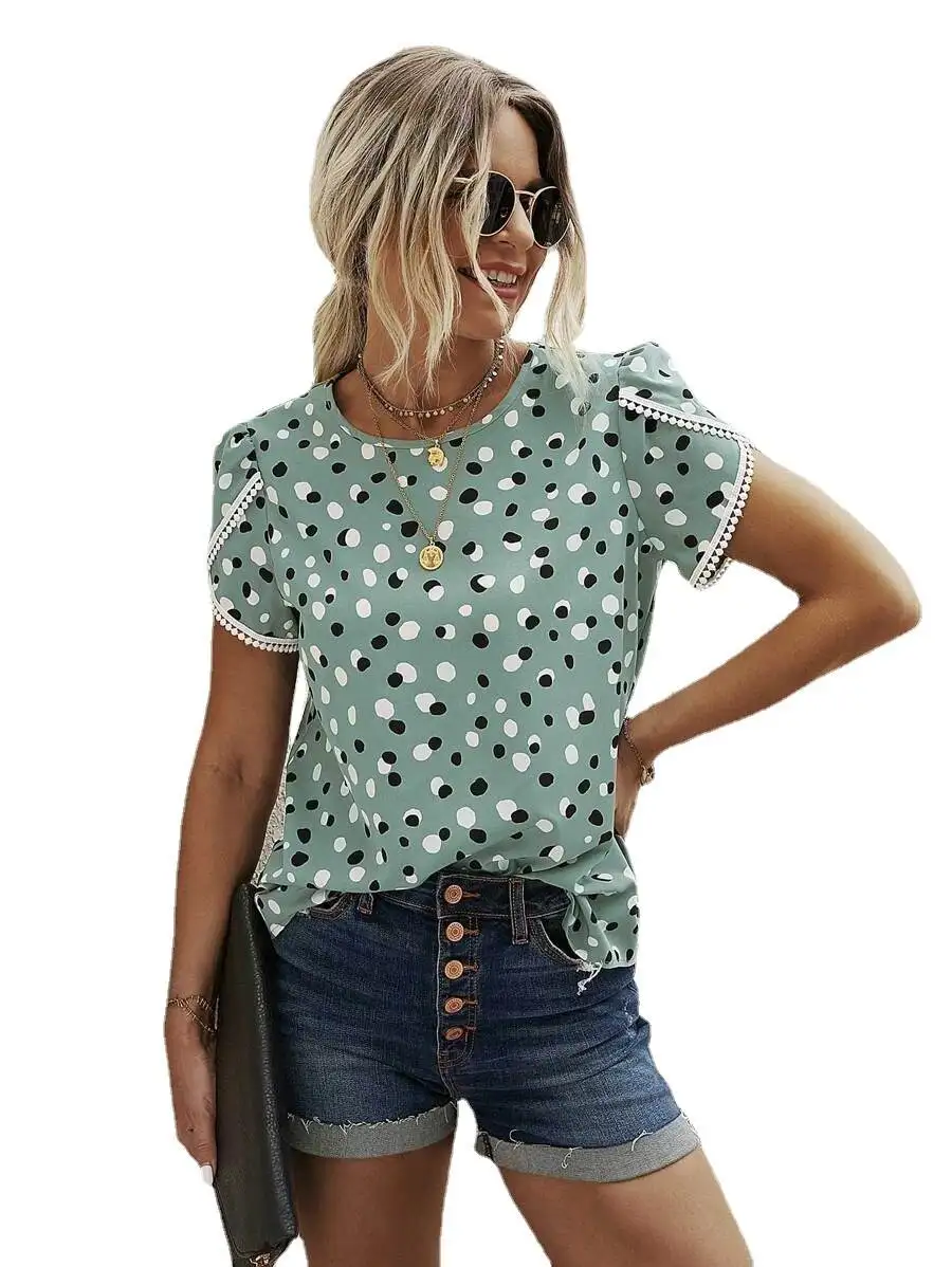 Camiseta informal de verano para mujer, top con estampado floral, corte recto, longitud de ort, otra tela, camiseta para mujer