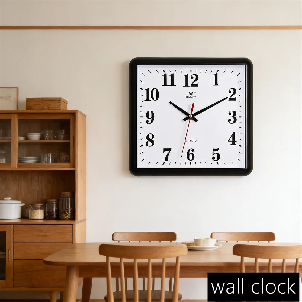 Square Minimalist Wall Clock with Frame White Sweep Seconds Silent Movement Clocks Hanging Watch Simple Home Decoration Dedroom