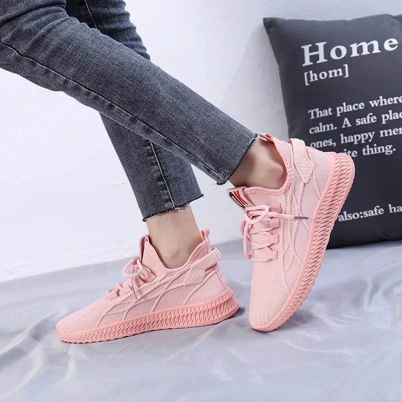 Fashion Spring Female Sneakers Women Shoes Korean Mesh Yellow Ladies Shoes Woman Lace Up Red Black Casual Shoes Breathable 2023