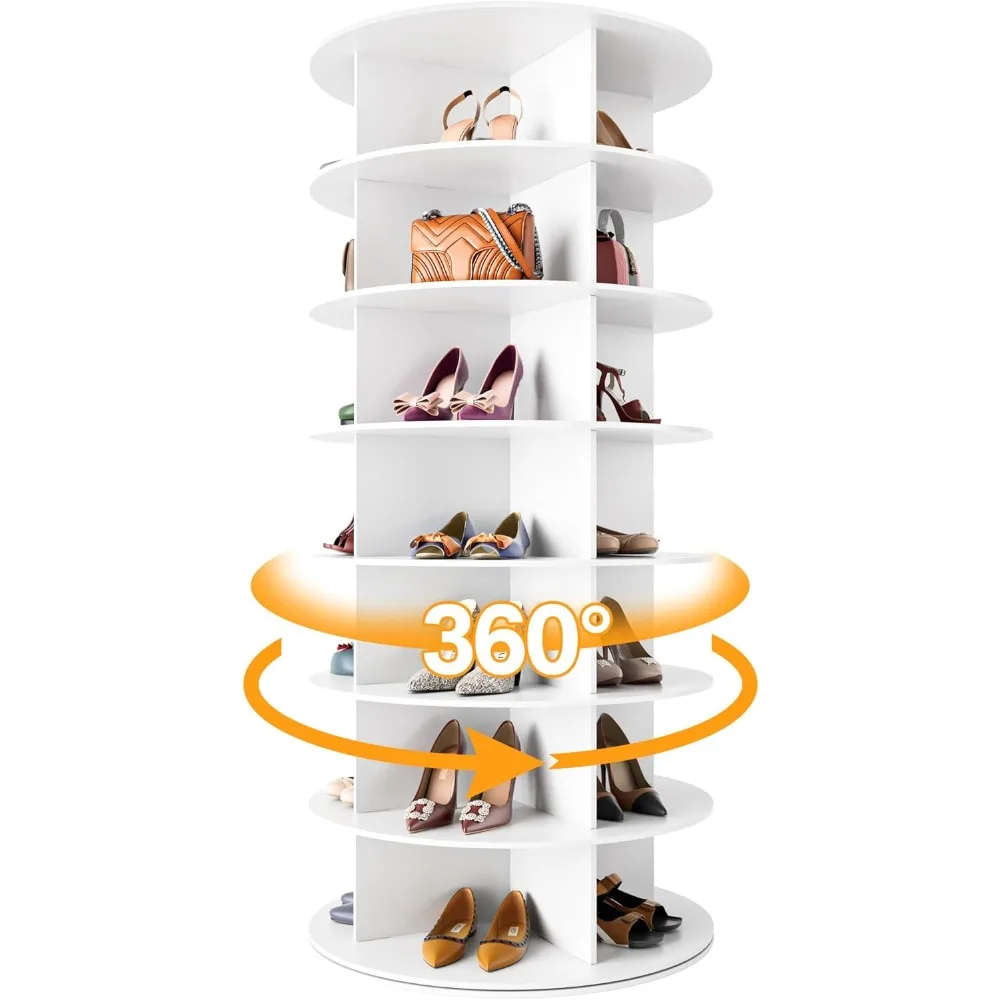 

Rotating Shoe Rack Tower 7 Tier Organizer, Vertical Spinning Shoe Display Lazy Susan, Revolving 360 White Shoe Rack Storage Rou