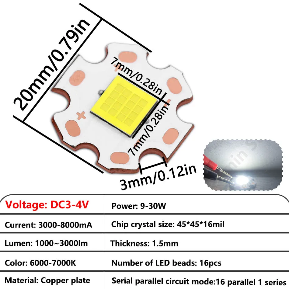 LED Bead Light Source 20mm 45*45mil DC3-4V 6000-7000K 10W 20W 30W For Motorcycle Light Beads DIY Projection Lights Light Source