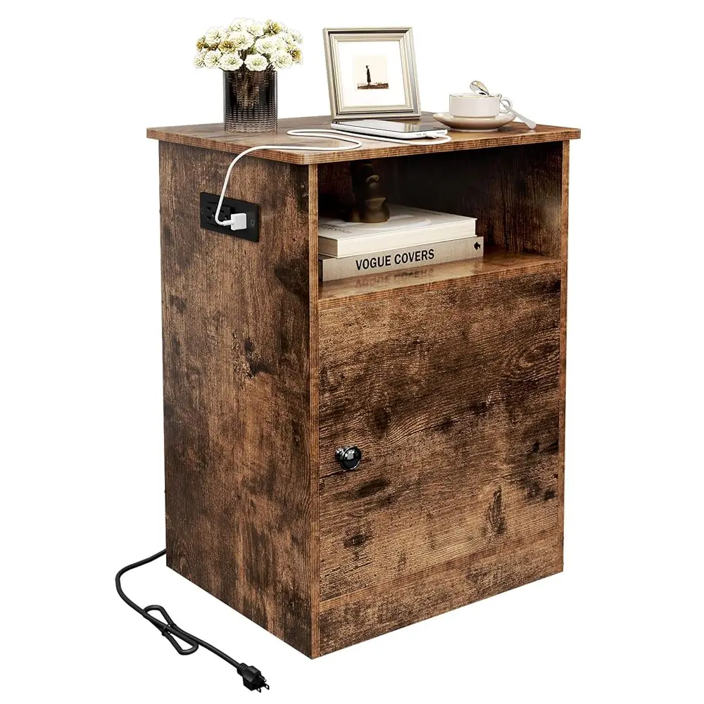 

Nightstand With Charging Station Modern End Side Table With Storage Cabinet & Usb Ports & Power Outlets For Bedroom Living Room