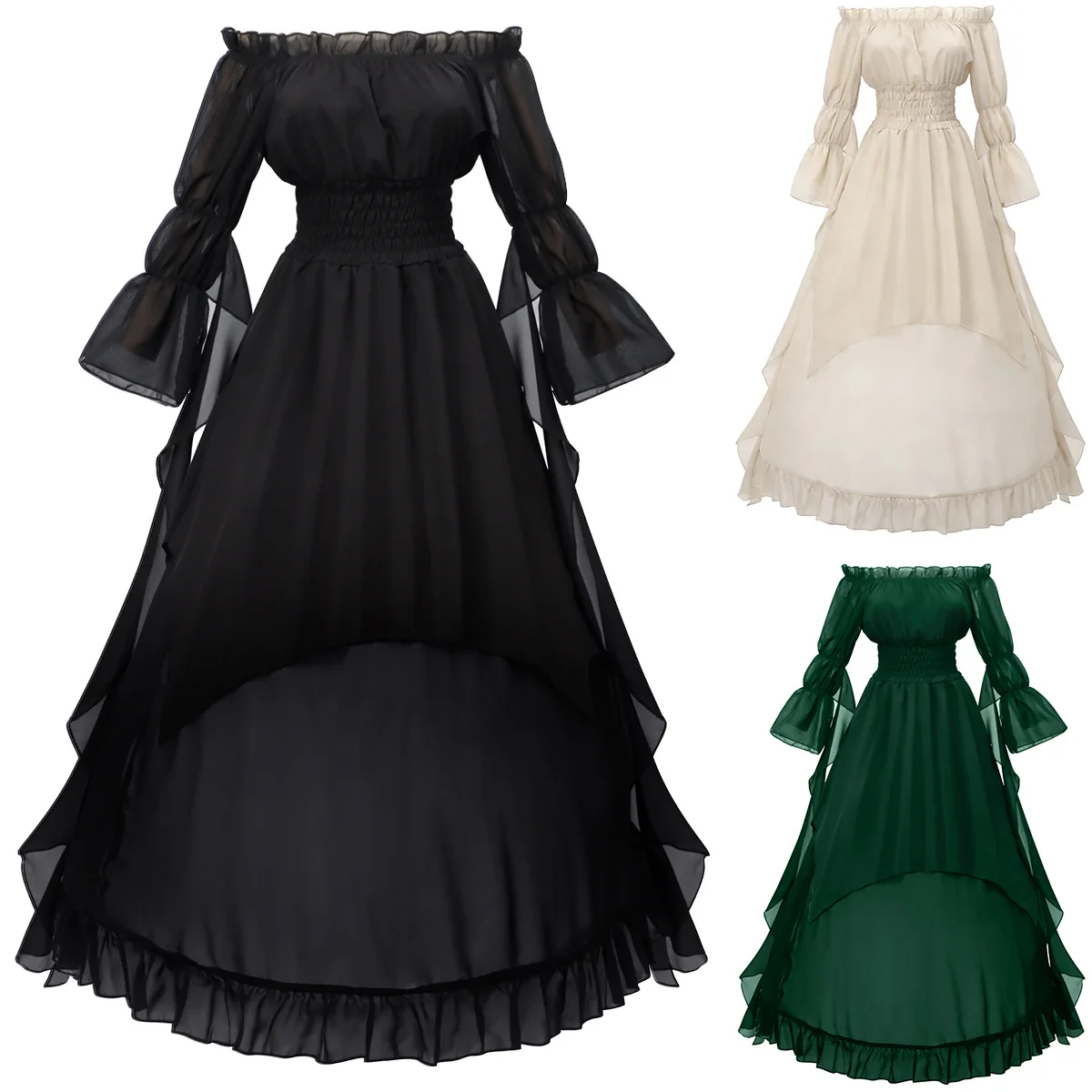 

Women's Medieval Victorian Off-Shoulder Dress - Renaissance Fair Fairy Long Gown