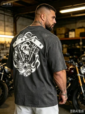 Skull and Mechanical Components Graphic T-Shirt  Cotton O-Neck Short Sleeve Summer Casual Mens T-shirt Streetwear
