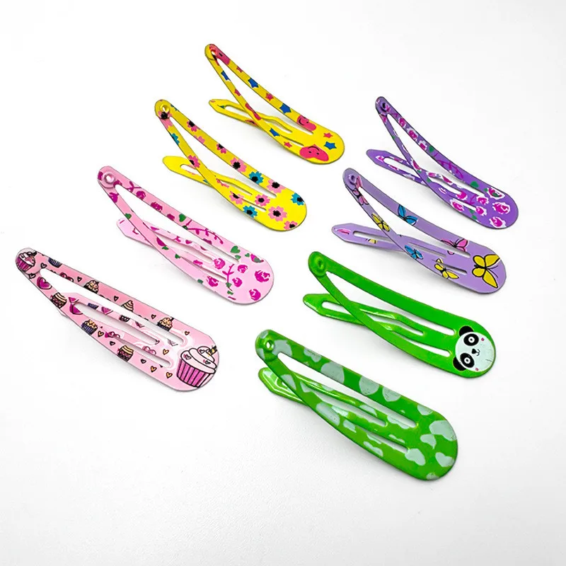 50Pcs/Lot Alloy Hair Accessories DIY Children Hairpin Print Cartoon Flower Hair Clip Cute 5cm Metal Hairgrip New Girls Headdress