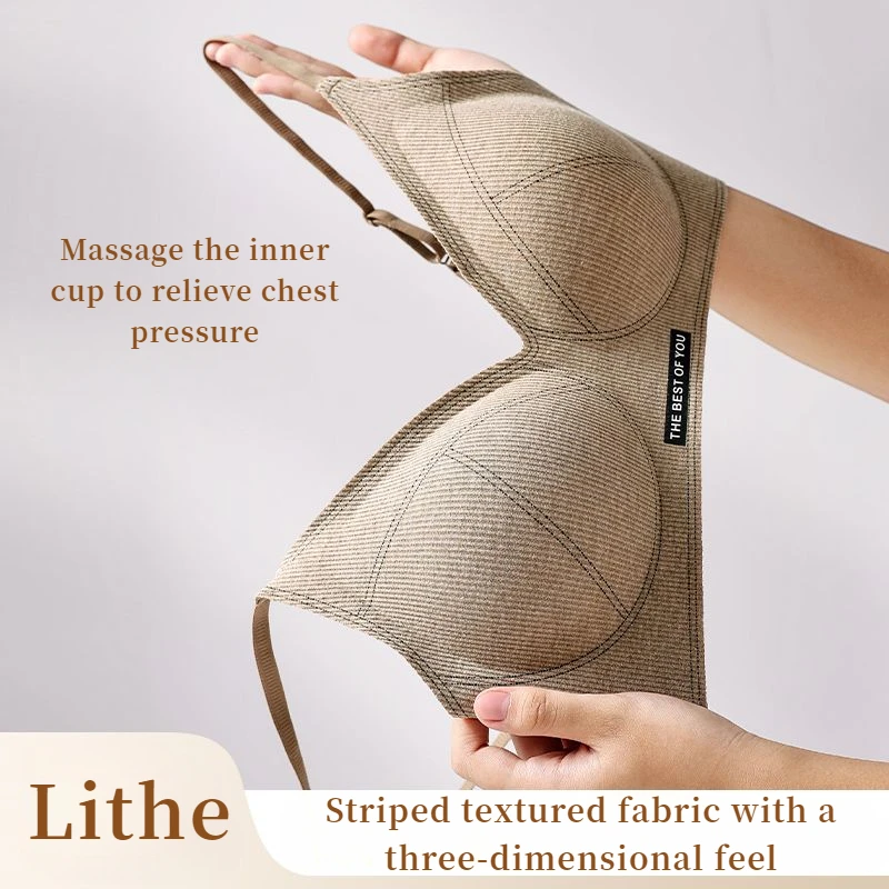 Push-Up Bralette with Semi-Fixed Cups - Seamless Wireless Lift Support Anti-Sagging & Back Beauty Design with Side Coverage