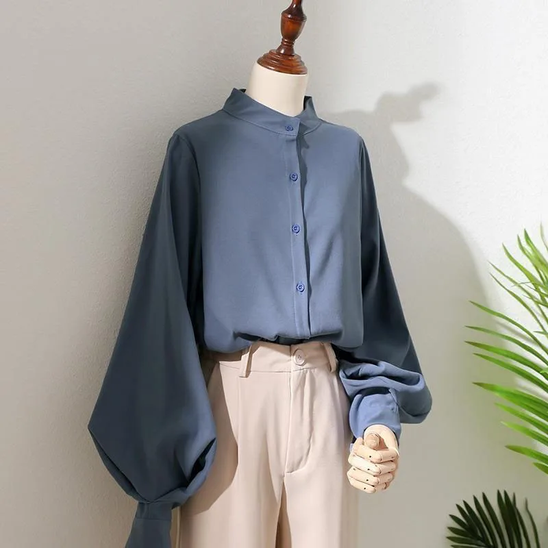 

Big lantern sleeve shirt, women's autumn and winter single breasted shirt, office work shirt, size reference size chart
