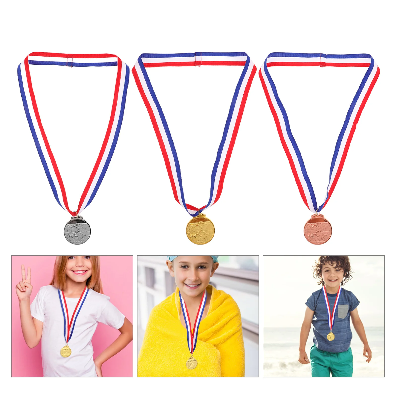

Набор из 3 наградных медалей: золото, серебро, бронза. Элегантная отделка для соревнований по плаванию, школьных спортивных дней, достижений в спорте.