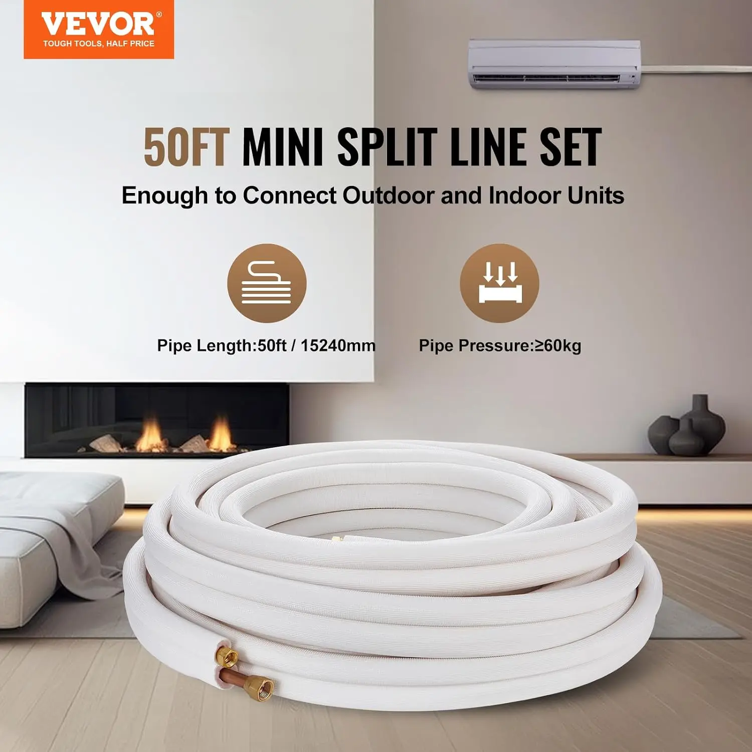 50FT Mini Split Line Set, 3/8