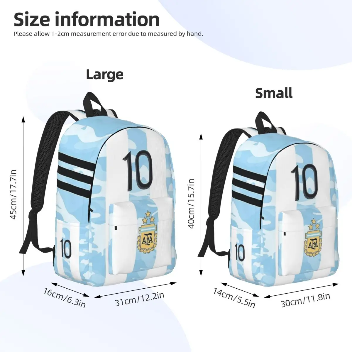 Argentina Football 10 Casual Backpack Durable High School Business Soccer Star Fan Daypack for Men Women Laptop Computer Bags