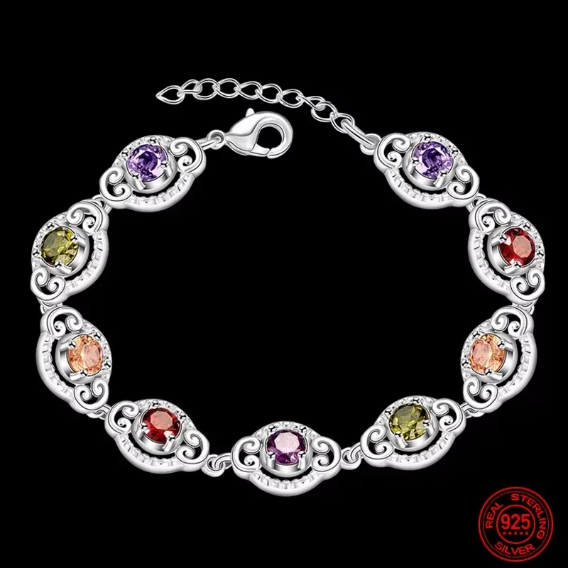 جديد غرامة 925 فضة موضة كريستال سوار رائع للنساء سيدة حفل زفاف مصمم مجوهرات هدايا عيد الميلاد