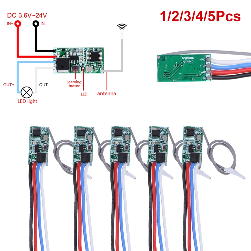 1/2/3/4/5Pcs 433Mhz 1CH RF Relay Receiver Wireless Remote Control Light Switch Micro Module