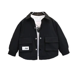 2024 Autumn children clothes for boys 5 to 12 year Children's Black jacket Fashionable jackets and tops for children and boys