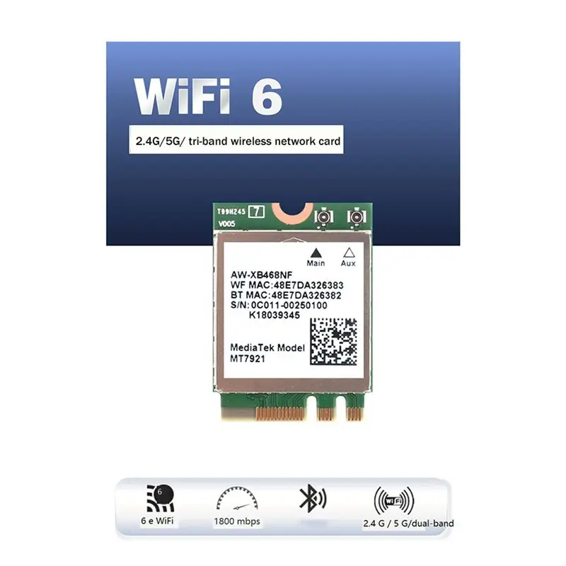 Exquisite-2X MT7921 WIFI6 2.4G 5G Gigabit Network Card M2 5.2 BT Network Card Desktop Computer Built-In Wireless Network Card