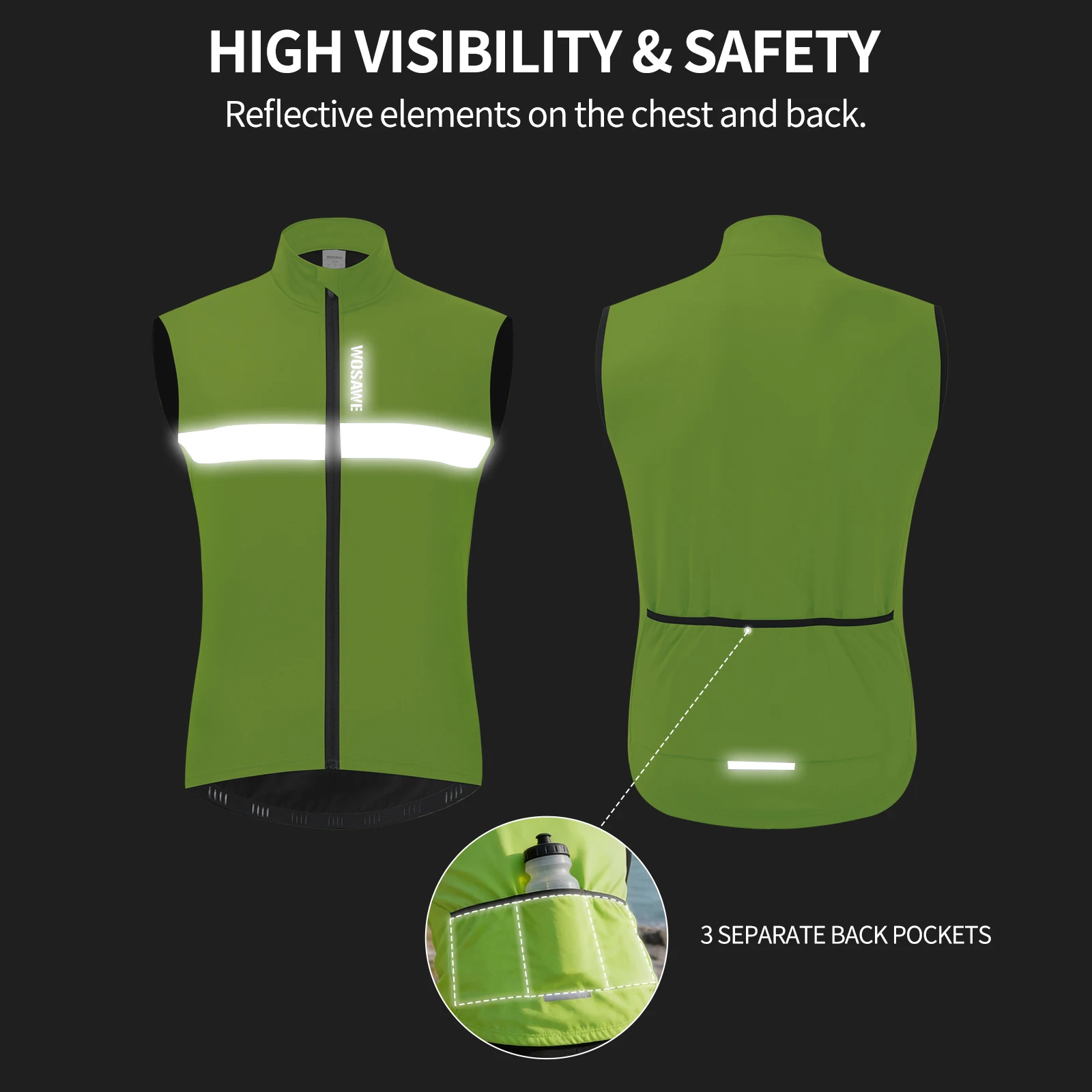 WOSAWE Winter Autumn Cycling Vest Fleece Warm Up Windproof Gilet Road MTB Bike Riding Running Vest Biyclcle Cycling Jacket