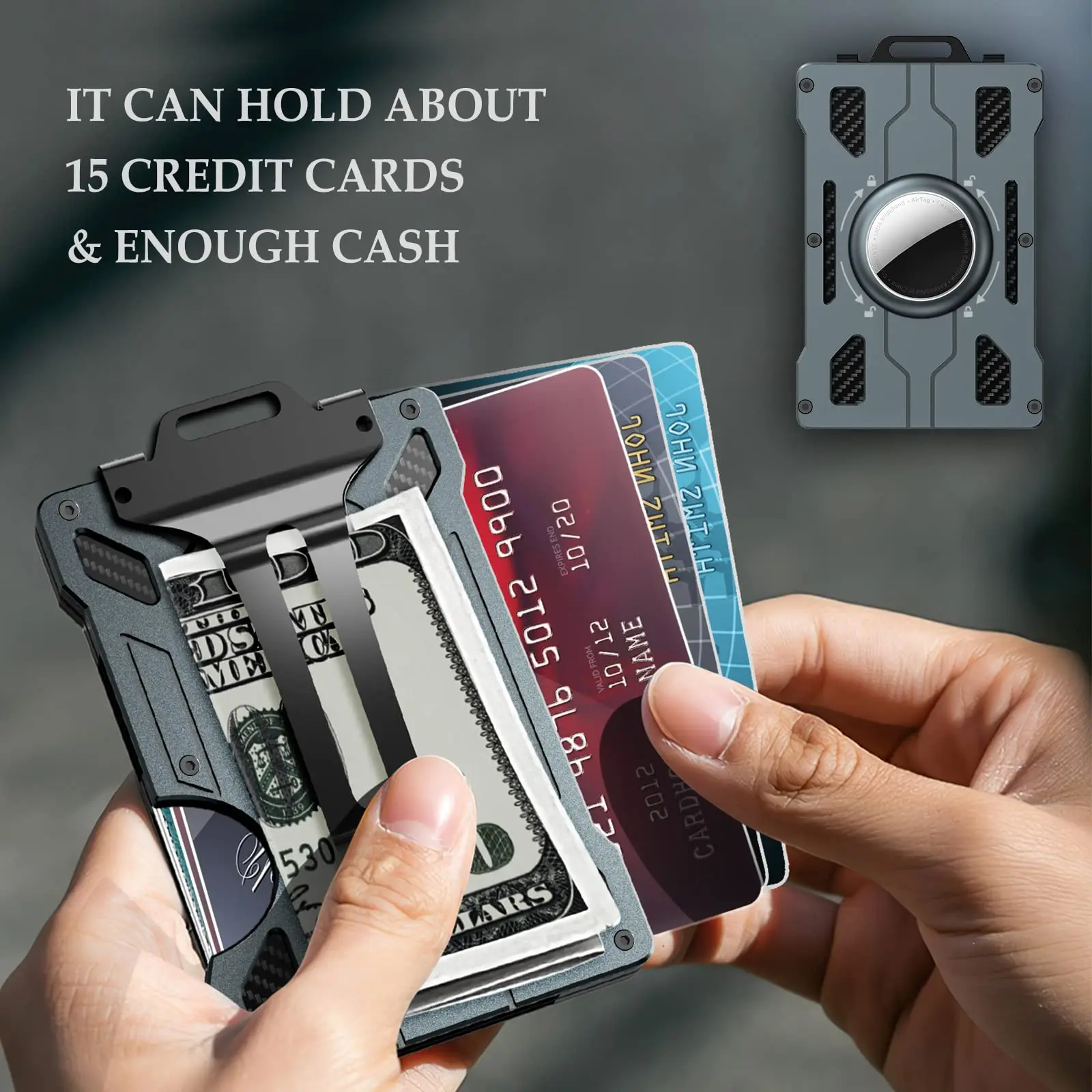 Air Tag Wallet for Men, Minimalist Slim Metal Money Clip Wallet, RFID Blocking Aluminum Cash Credit Card Holder