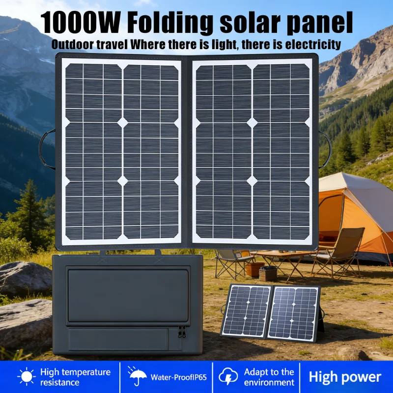 1000W  Foldable Portable Solar Panel, IP65 Waterproof Solar Charging Panel for RV, Camping, Off-Grid Emergency Charging