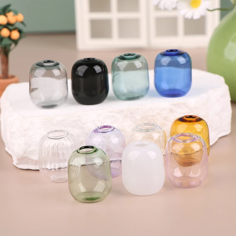 1:12 Dollhouse Miniature Glass Vase Mini Transparent Storage Jar Flowerpot Glass Jar Glass Flowers Pot Home Garden Decor Toy