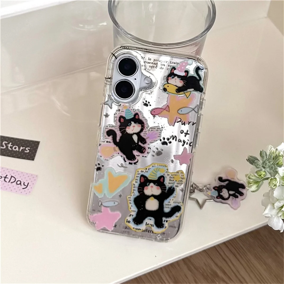 Kawaii لطيف بريق القط قضية الهاتف آيفون 16 برو 15 14 برو ماكس الغطاء الخلفي للصدمات واقية حالات 15 برو ماكس