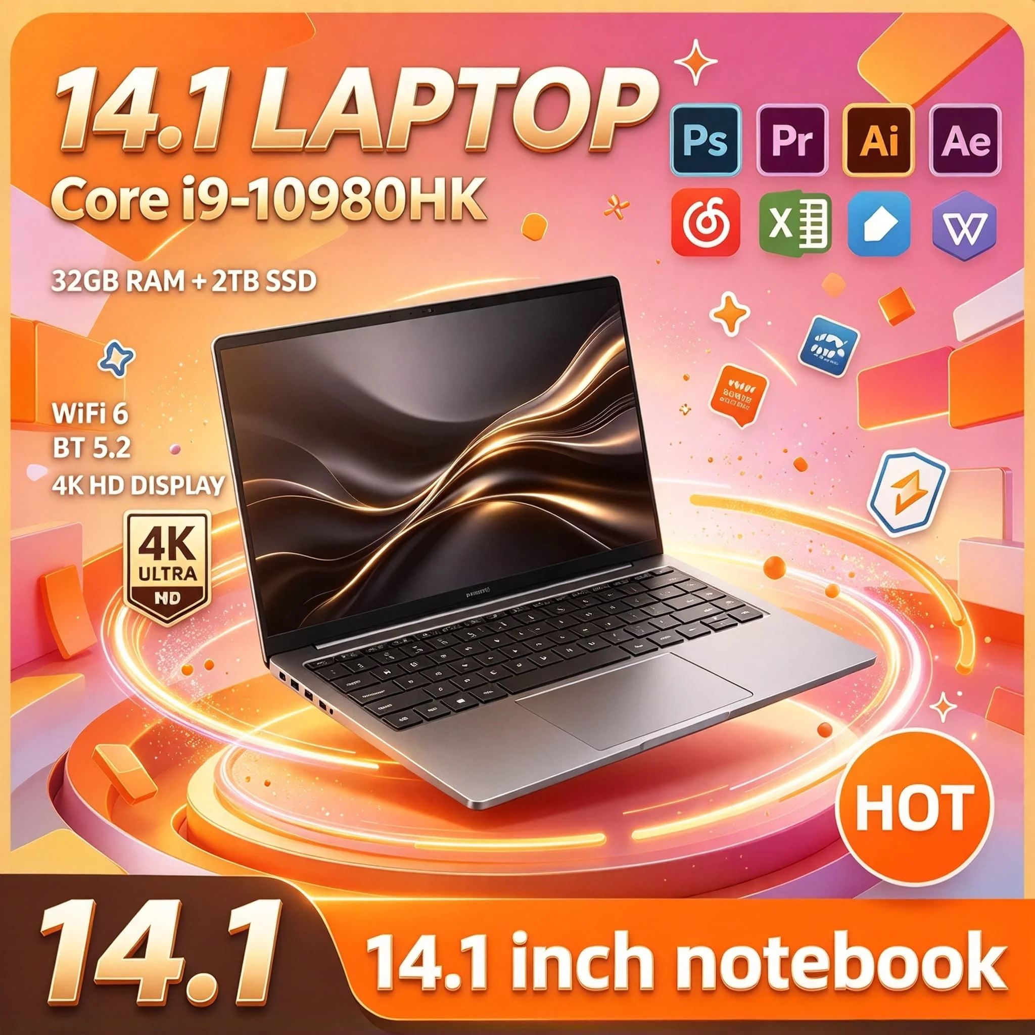 Intel i9 10980HK Windows Laptop 14.1 Inch 16GB RAM 1TB 2TB SSD 1920x1080 HD Gaming Notebook PC Gamer 2026 NewMax Ultra Plus