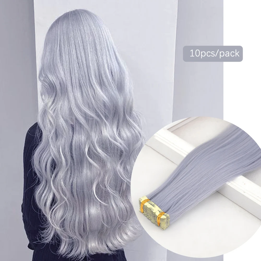 Tape In Hair Extensions Invisible Adhesive Synthetic Colored Tape In Hair Extension 10pcs/pack Pink Purple Blue Colorful Hair