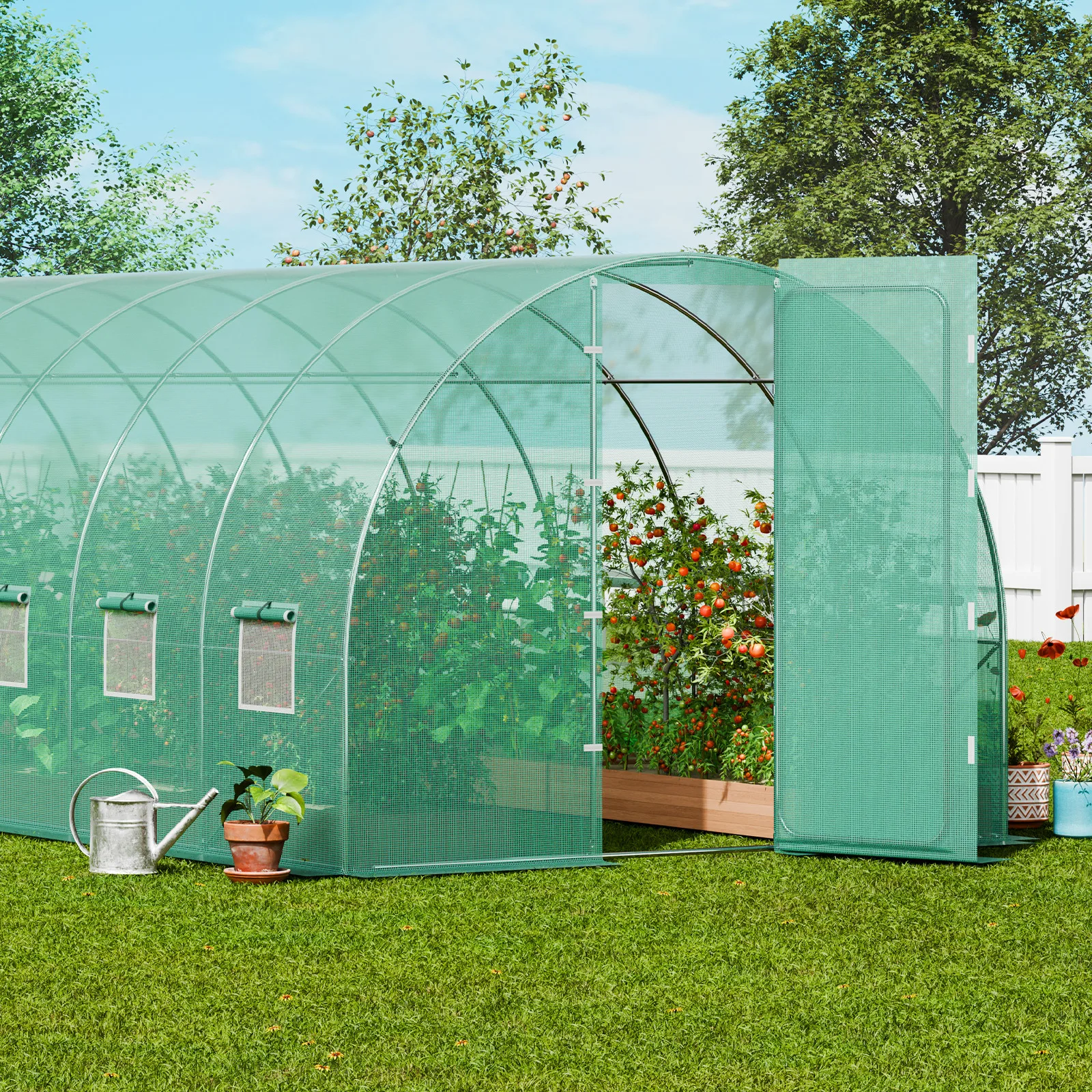 

Walk-in Tunnel Greenhouse 27.38x9.5x7.38ft Galvanized Frame PE Cover Green