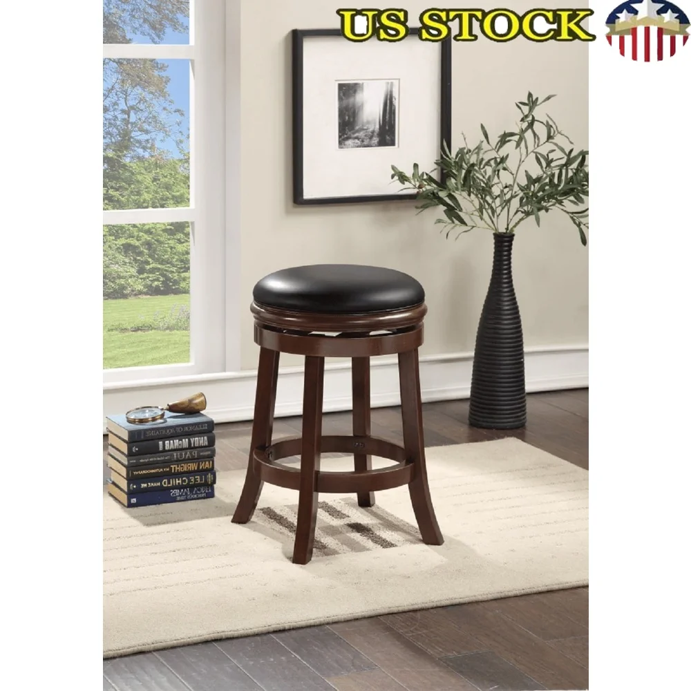 

Counter Height Backless Swivel Kitchen Bar Stool Rubberwood Padded Foam Degree Rotate Easy Assembly Dining Chair