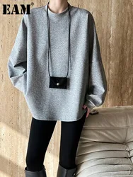 [EAM] Blue Gray Shaped Casual Sweatshirt New Round Neck Long Sleeve Women Big Size Fashion Tide Spring Autumn 2023 1DH4756