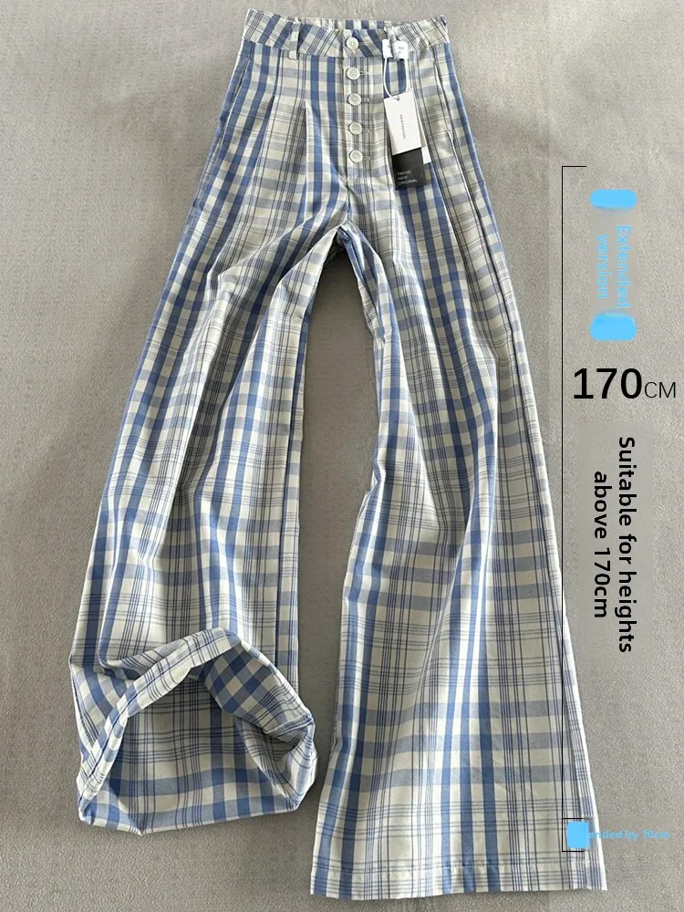 

Женские брюки в клетку больших размеров (75), прямого кроя, свободные, летние, повседневные, широкие, длинные, универсальные, комфортные