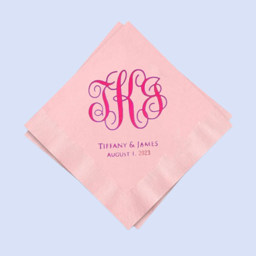 50pcs Monogram Cocktail Napkins, Monogrammed,Script Monogram, Wedding Reception, Hangover Beverage Napkins,Commemorative Napkins