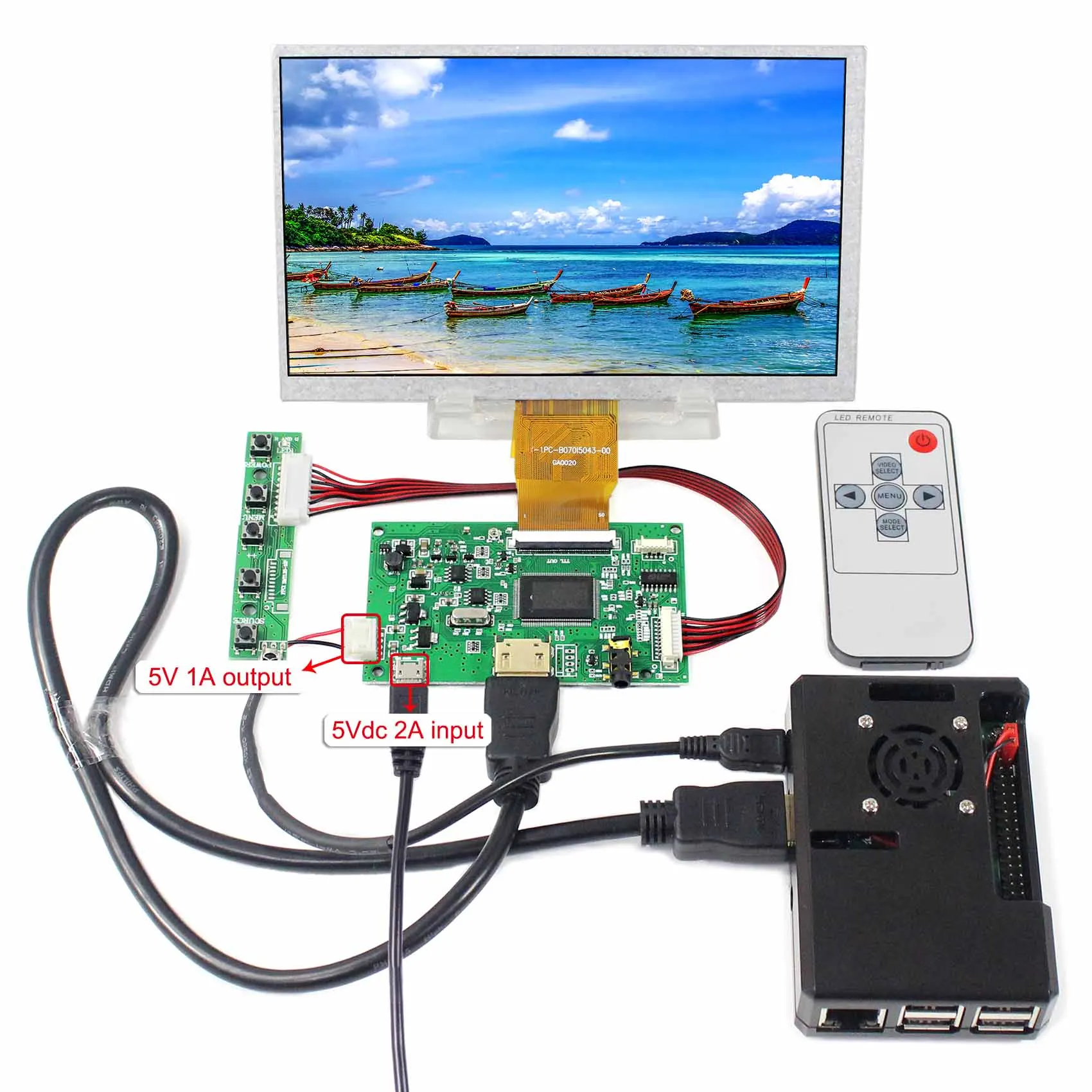 VSDISPLAY 7 inch 1024X600 IPS Wide Viewing Angle 16:9 TB070-I5024H45C-02 TFT-LCD with HD-MI LCD Controller Board