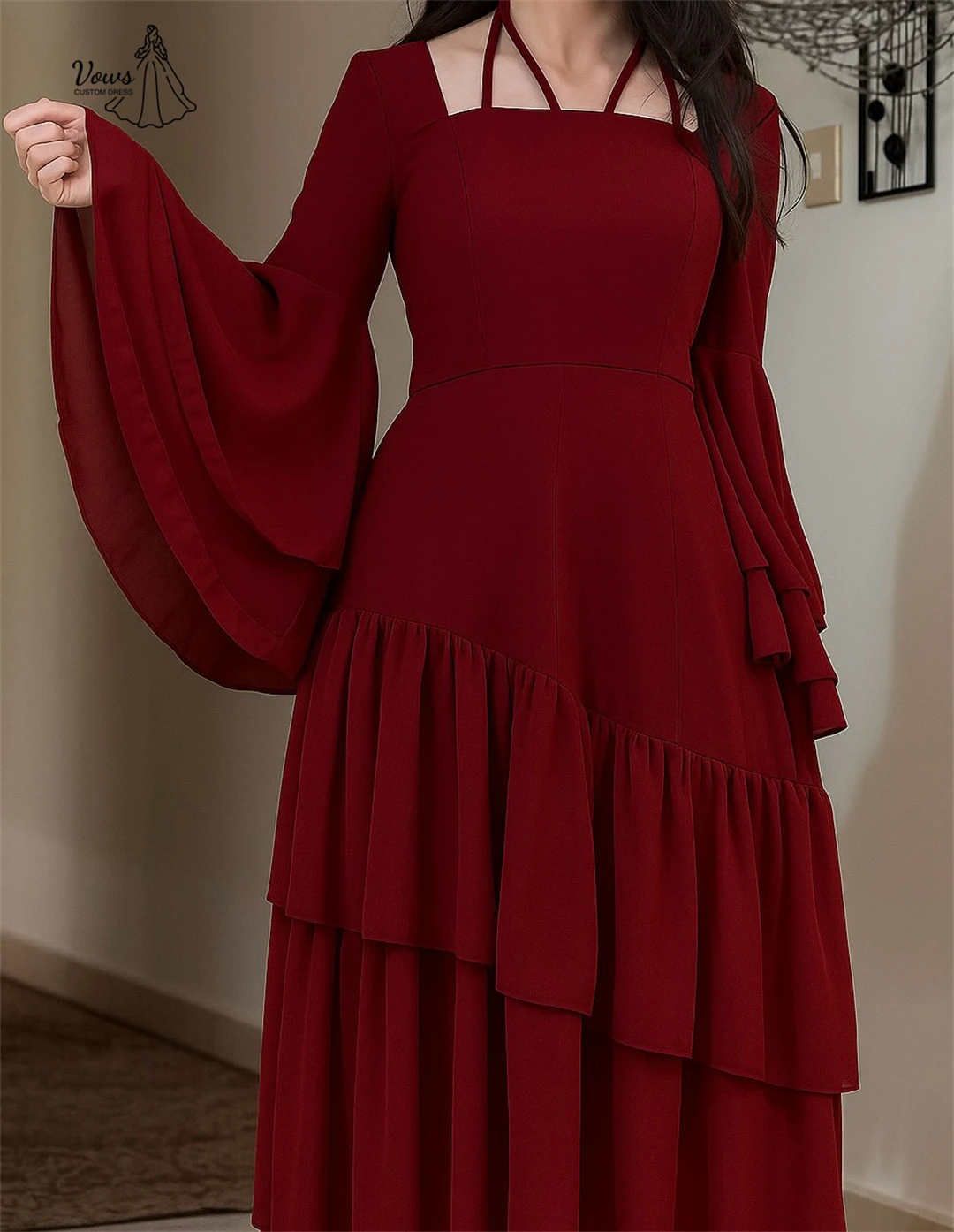 Vows Saudi Luxe Vrouwen Avondjurk 2025 Luxe Elegante Avondjurken Een Woord Custom Made Chiffon Lange Mouwen Baljurk Prom