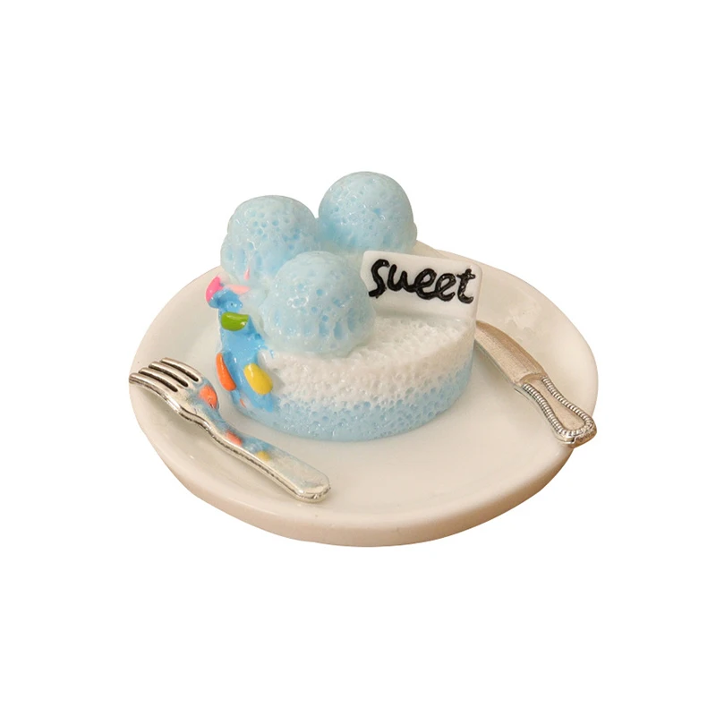 4 Stuks 1:12 Poppenhuis Miniatuur Gesimuleerde Dessert Cake Mini Serviesgoed Bord Lepel Vork Eten Dessertbak Model Keuken Decor Speelgoed