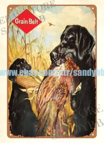 GRAIN BELT BEER BLACK LABS dog HUNTING pheasant MINNESOTA metal tin sign