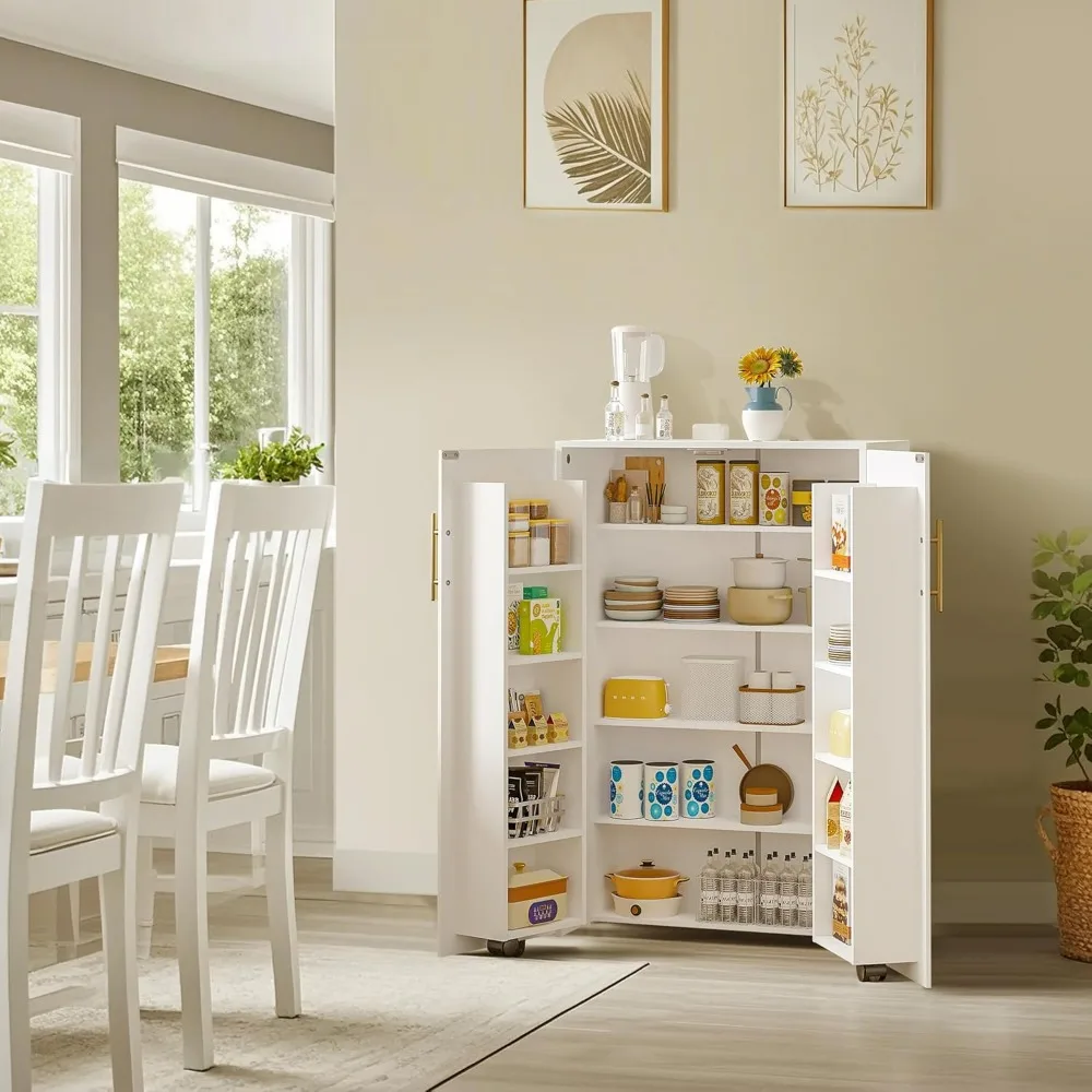 35.5” Small Kitchen Pantry Storage Cabinet with 2 Doors and Adjustable Shelves, Food Storage Freestanding Cupboard