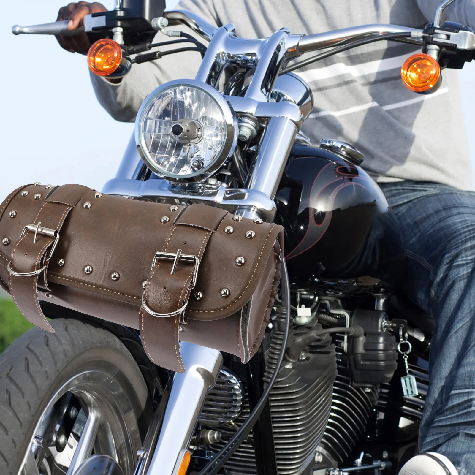 

Motorcycle H Bag PU Soft Ergonomic Waterproof Light Brown Fork Bag Storage Pouch Biker Travel Gear Luggage