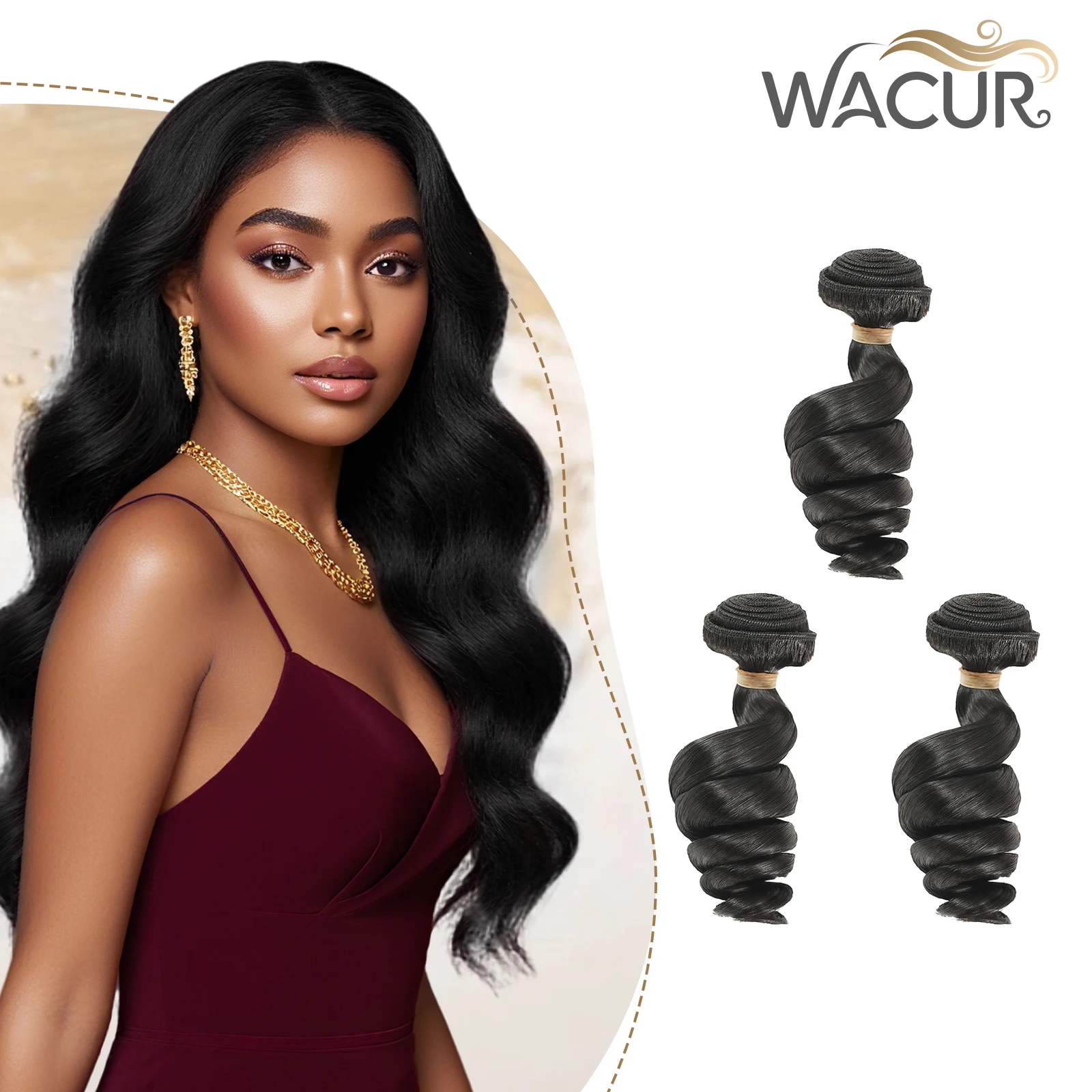Wacur 12A حزمة موجة فضفاضة شعر بشري حقيقي مضفر تمديد 12-30 بوصة أسود طبيعي 100% عذراء شعر ريمي تمديد للمرأة