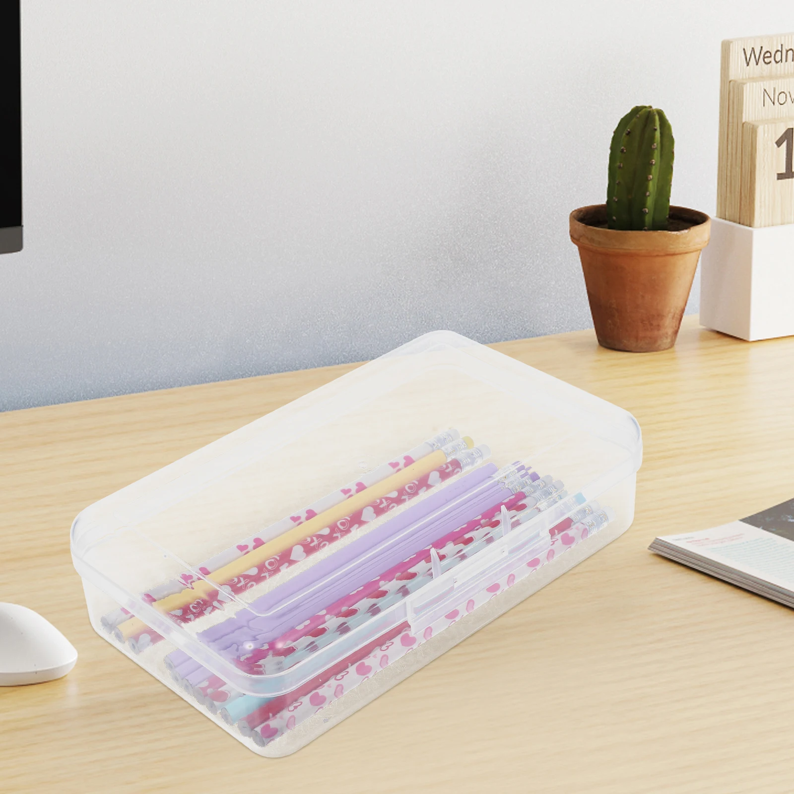 

2 Pcs Plastic Pencil Case Large Capacity Hard Transparent Stationery Box for Art Students Office Rectangular Pen Pouch