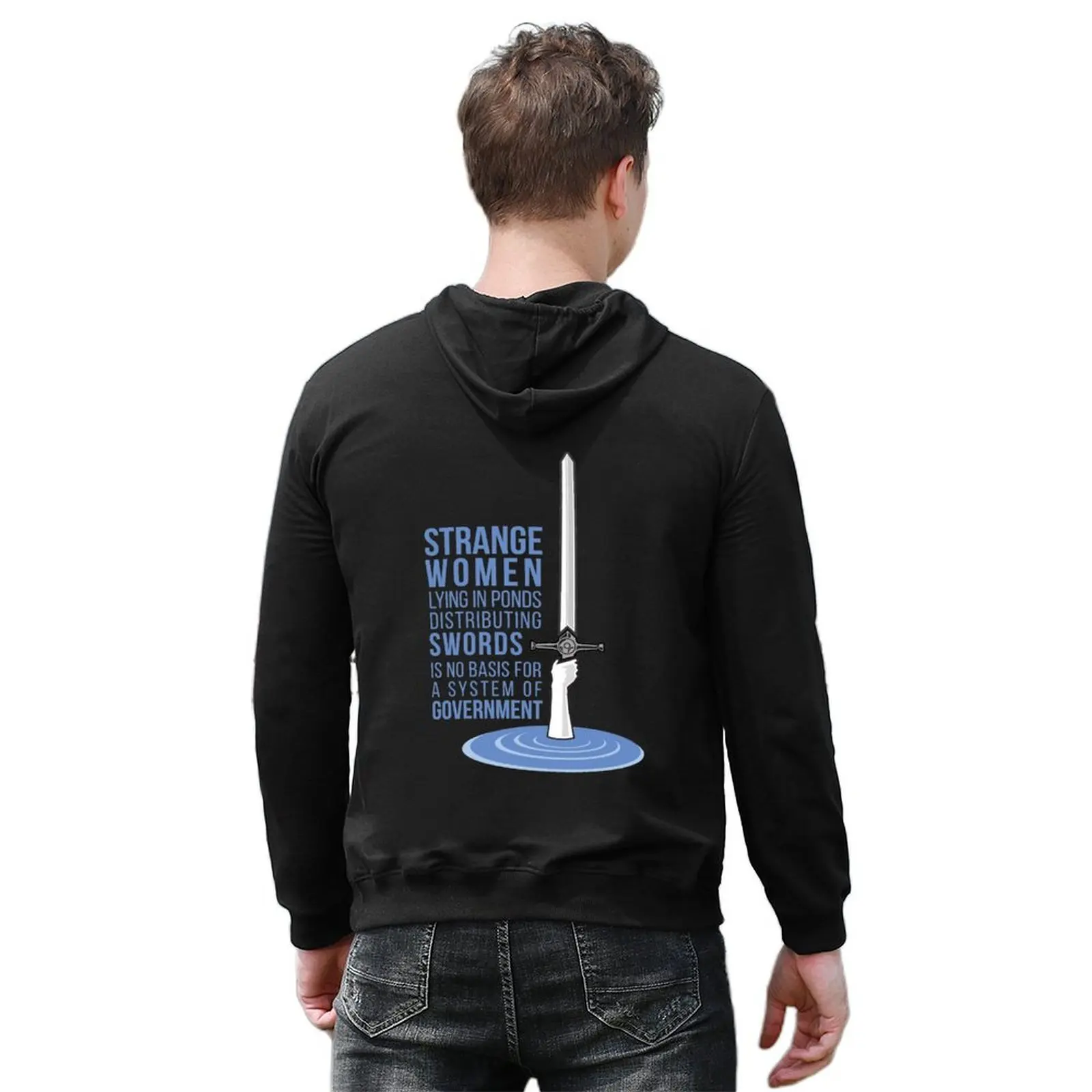 المرأة الغريبة الكذب في البرك توزيع السيوف - مونتي بيثون هوديي النمط الياباني الرجال الملابس أنيمي الملابس رياضية الرجال