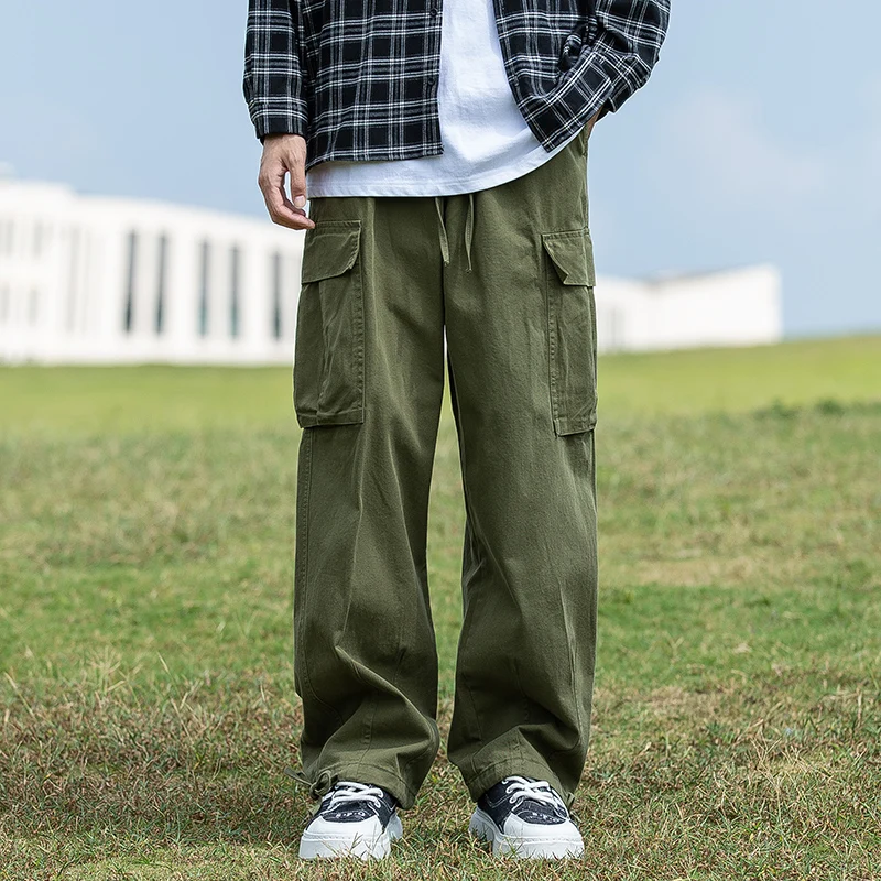 

Свободные хлопковые рабочие брюки American Sle, мужские весенне-осенние прямые брюки в стиле ретро, повседневные дышащие длинные брюки, молодежная мода