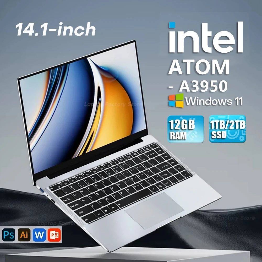 

laptop 14.1 Inch Windows 11 Intel Atom A3950 Netbook 1920*1080 Portable Notebook Intel 12GB RAM 1TB 2TB SSD Computer laptops