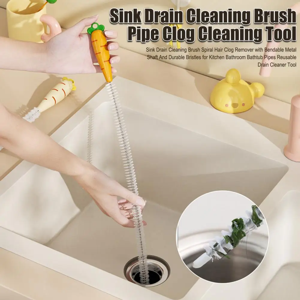 Sink Drain Overflow Cleaning Brush Household Sewer Hair Catcher Long Pipe Cleaner Home Kitchen Sink Shower Tub Hair Clogs