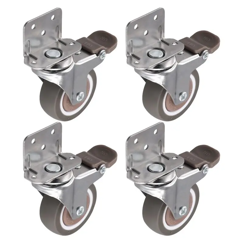 A98E-Side Mount Casters, 2 Inch Furniture Wheels, Lshaped Rubber Casters Set Of 4, 360-Degree Locking Swivel Top 4Pack