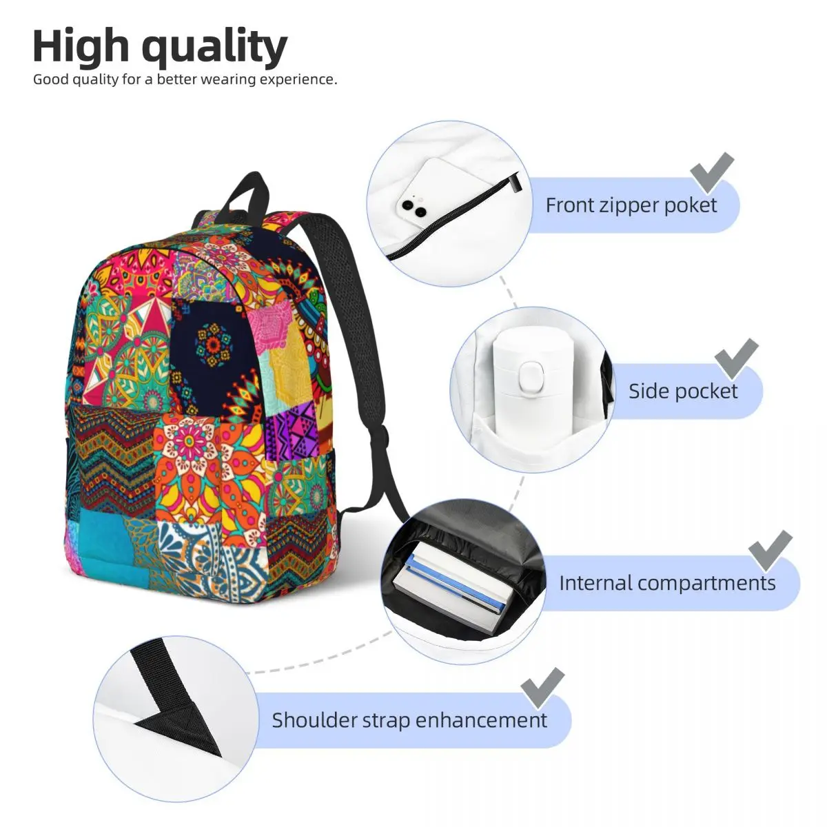 African Print Patchwork Canvas Backpacks Vintage Bohemia  display picture 2