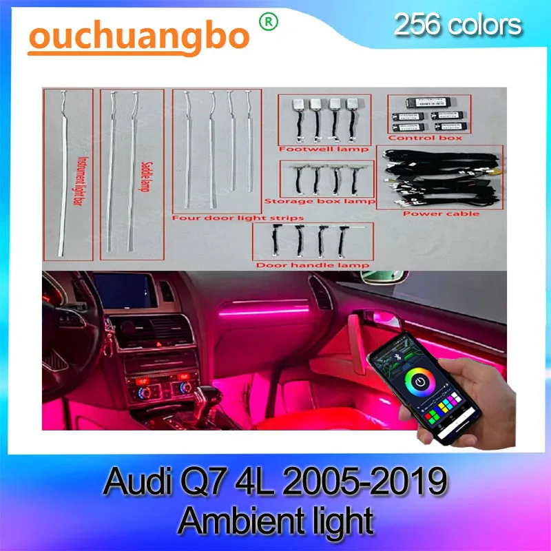 Ouchuangbo LED Ambient Light for Q7 4L 2005-2019 Atmosphere Lamp Backlight Interior mood Lighting Kit ambiente 256 colors