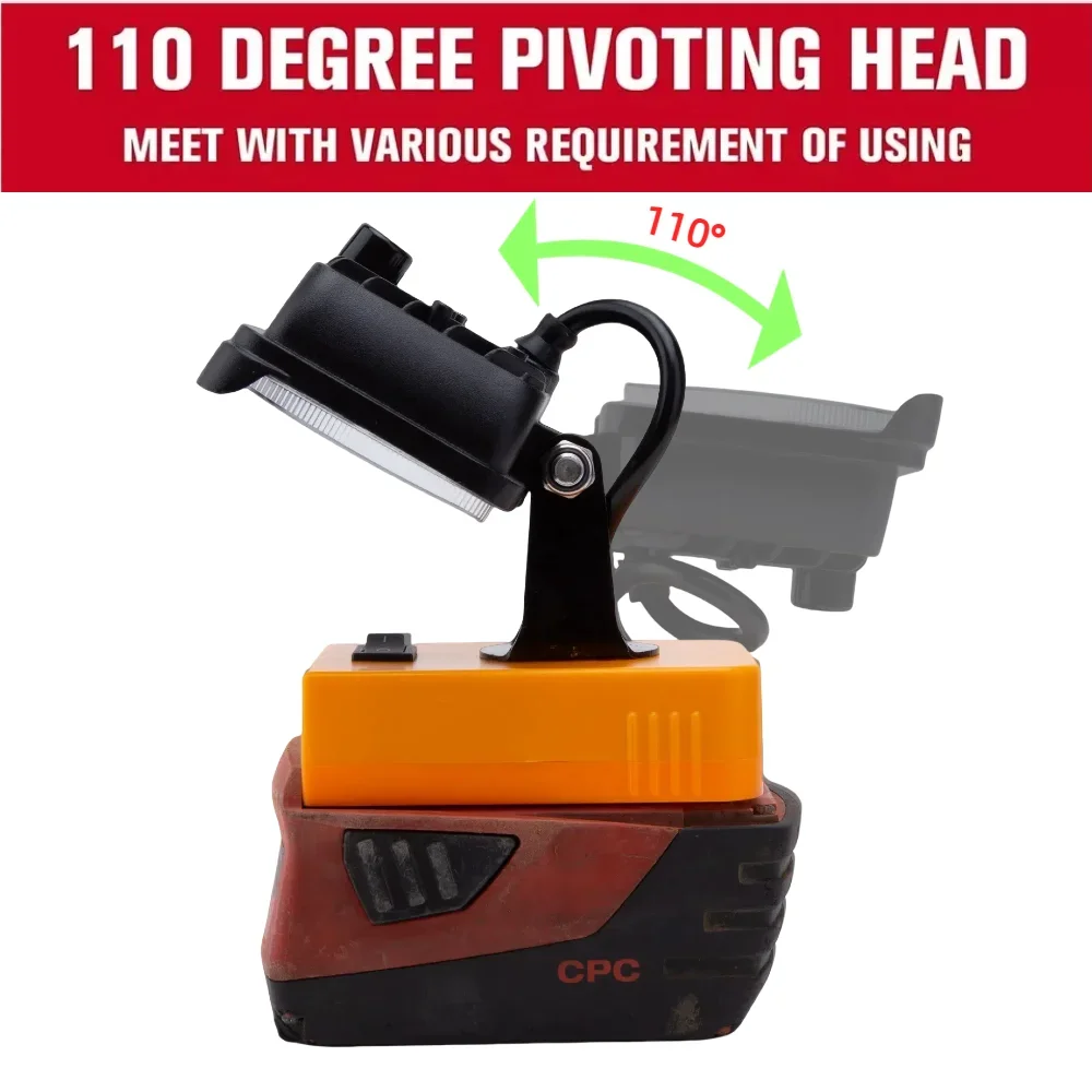 แบตเตอรี่แบบพกพาไฟ LED ทํางานสําหรับ Hilti 22V(B22) แบตเตอรี่ CPC Camping โคมไฟพร้อมพอร์ตชาร์จ USB Type-C (ไม่มีแบตเตอรี่)